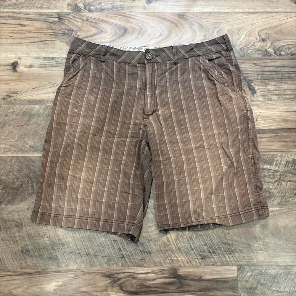 Vintage Y2K Ocean Pacific Brown Plaid Surf Skate Shorts 90s Baggy Fit Size 36